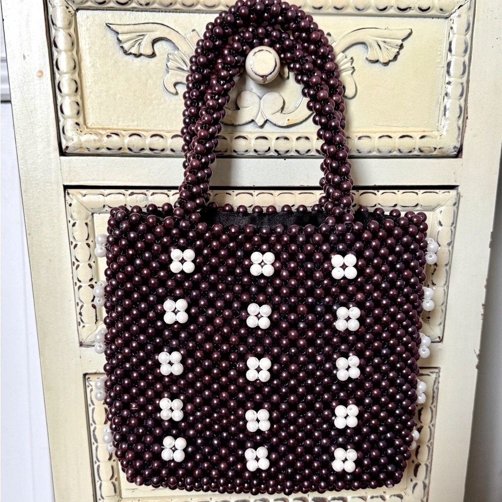 Vintage Purple and White Bead Mini Bag with Classic Design